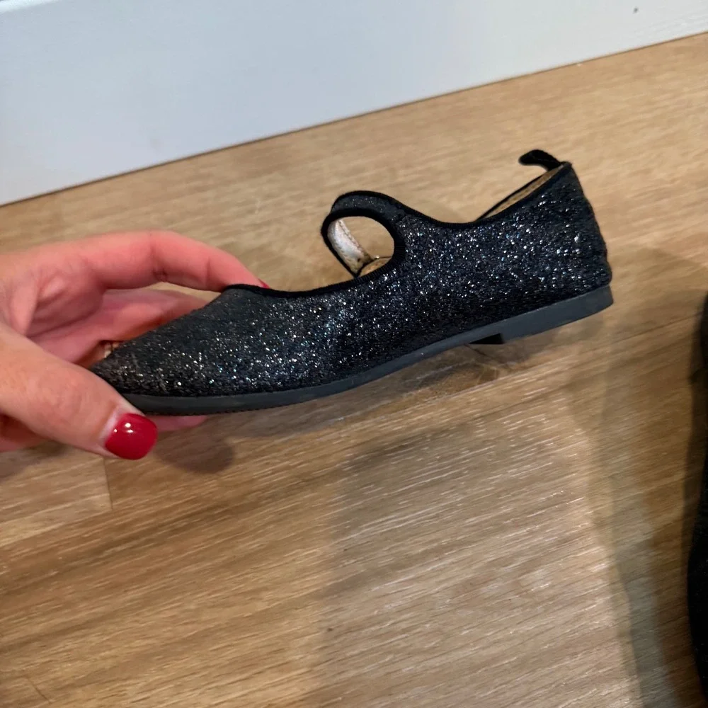 H&M Mary Jane Shoes Kids Size 12 Black Glitter Sparkle Dressy Party Ballet Flat